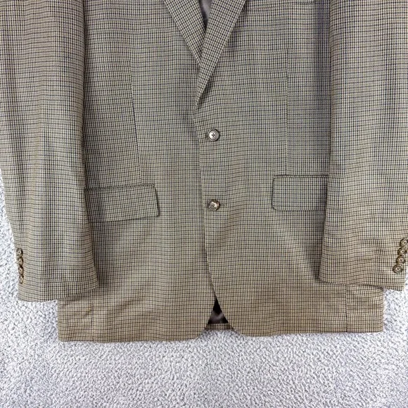 Jos A‎ Bank Blazer Mens 41R Brown Blue Wool Silk Houndstooth Check Sport Coat